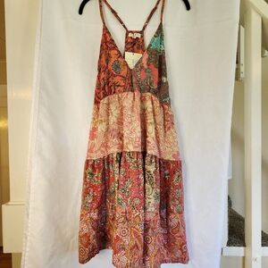 Paani Boho Sundress Multi Color Pinks, Coral, Jade, Womens Large